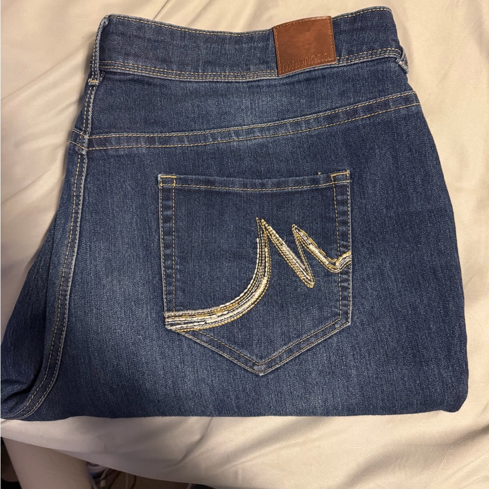 Maurices Indigo Boot Cut Jeans with Tan Stitching